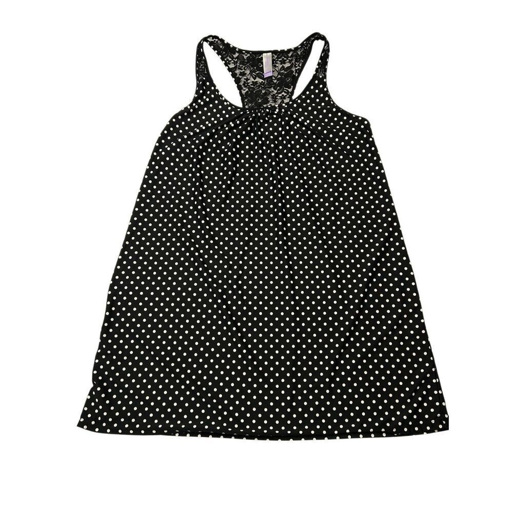 Secret Treasures Nightgown Size XL (16-18) Black Polka Dot Lace Racerback Chemis